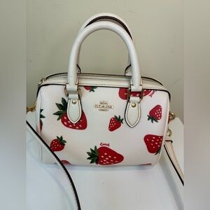 Coach Mini Rowan Satchel bag chalk multi with Strawberry